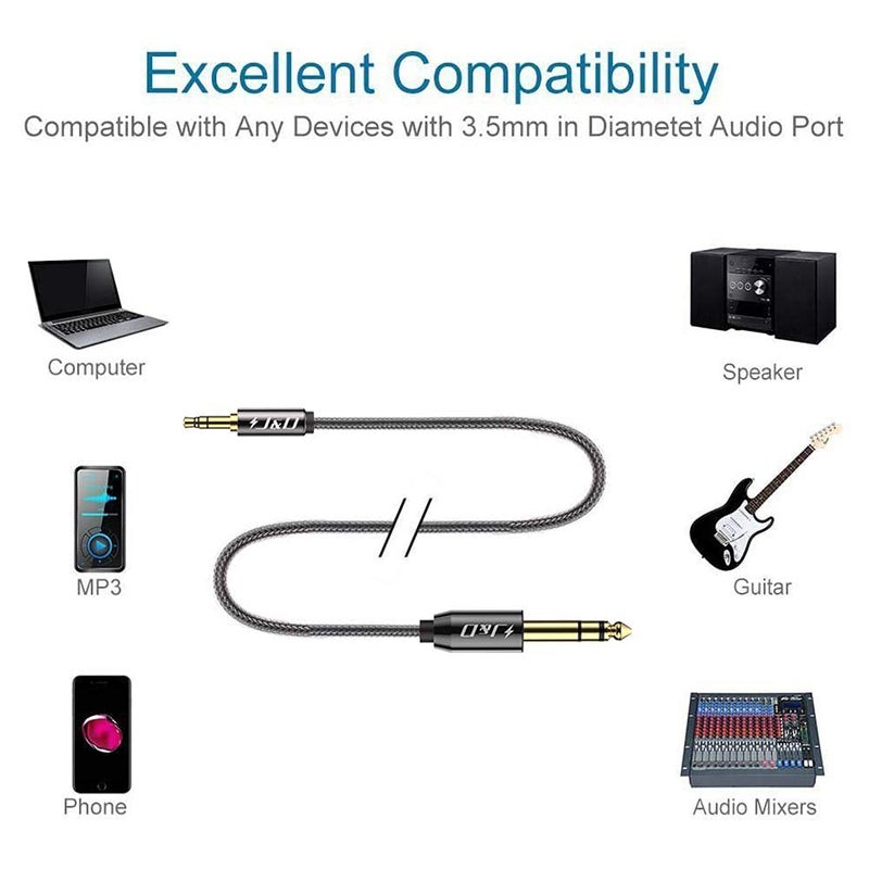 J&D 3.5mm to 6.35mm Stereo Audio Cable, Gold Plated 3.5mm 1/8 inch Male TRS to 6.35mm 1/4 inch Male TRS Copper Shell Cable, Nylon Braid for Smartphone, Amplifiers, 3 Feet - Image 4